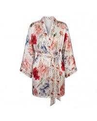 Vimissia - Blossom Serenity Short Silk Kimono Style Robe - Lyst