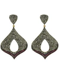 Artisan - Pave Diamond Ruby 18k Gold 925 Sterling Silver Dangle Earrings Antique Jewelry - Lyst