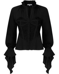 Cavanagh Baker - Corset Button Down Raglan Long Sleeve Blouse - Lyst