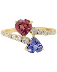 Artisan - 18k Gold With Diamond Pave Heart Shape Pink Tourmaline & Tanzanite Cocktail Ring - Lyst