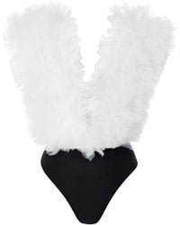LIA ARAM - Signature Off- Ruffled Tulle Bodysuit - Lyst