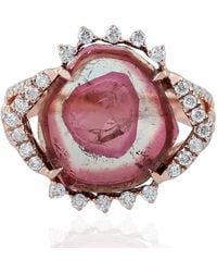 Artisan - Rose Gold Watermelon Tourmaline Diamond Cocktail Ring Handmade - Lyst