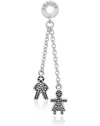 Unaloe - Sterling Pavé Effect Double Chain Drop Earrings With Family Charms Jewelry For - Lyst