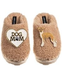 Laines London - Neutrals Teddy Closed Toe Slippers With Dog Mum/Mom & Fawn & Greyhound Brooches - Lyst