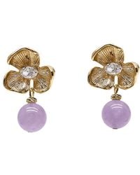 Farra - Amethyst Dangle With Flower Stud Earrings - Lyst