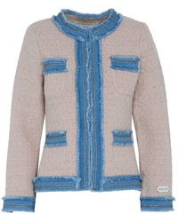 The Extreme Collection - Merino Wool And Alpaca Pink Tweed Jacket With Denim Trim Detail Cia - Lyst