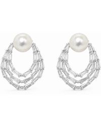 Angel Barocco - Freshwater Pearl Baguette Crystal Stud Earrings - Lyst