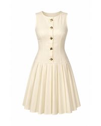 Girl In Mind - Penelope Tailored Pleated Mini Dress Cream - Lyst