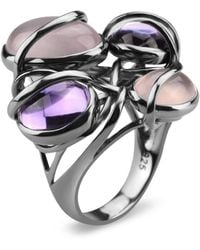 Bellus Domina - Rhodium Plated Amethyst And Rose Quartz Cocktail Ring - Lyst
