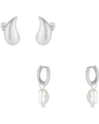Spero London - Pear Teardrop And Huggie Pearl Drop Earrings - Lyst