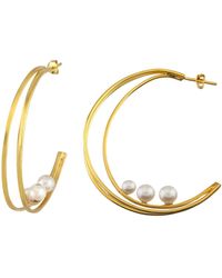 LINYA JEWELLERY - Special Design Pearl Hoop Earrings - Lyst