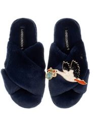Laines London - Classic Laines Slippers With Baby Boy Stork Brooch - Lyst