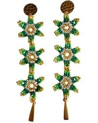 Iliana Arrazola - Waterfall Blossom Three Flowers Dangle Earrings, Glass Beads, Beaded Jewelry - Lyst