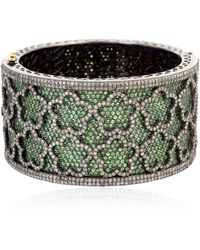 Artisan - Natural Diamond & Emerald In 14k Gold 925 Silver Victorian Handmade Bangle Bracelet - Lyst
