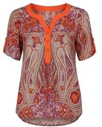 Conquista - Print Poplin Top With Trim - Lyst