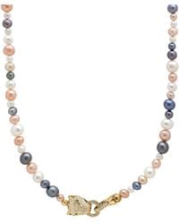 Nialaya - Multi-colored Pearl Necklace With Gold Plated Panther Head Lock - Lyst