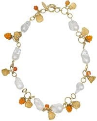 Farra - Garden Floral Baroque Pearl Necklace With Raspberry & Citrine - Lyst