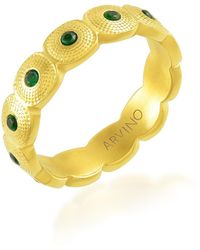 Arvino - Green Gems Honeycomb Shaped Band Ring Water Resistance Premium Plating - Lyst
