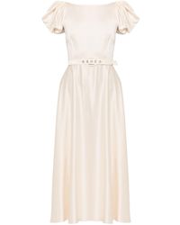 Nissa - Neutrals Belted Viscose Midi Dress Cream - Lyst