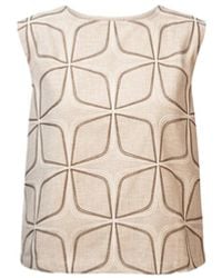 Stovaria - Neutrals Embroidered Linen Structured Sleeveless Statement Top - Lyst
