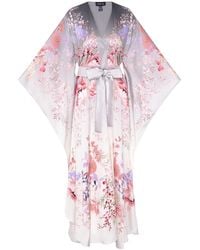Meng - Silver Ombre Silk Satin Wrap Dress - Lyst
