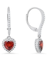 Kylie Harper - January Garnet Birthstone Heart-Cut Halo Leverback Earrings - Lyst