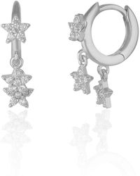 Spero London - Star Sterling Eardrop Hoop Earring - Lyst