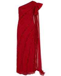 Raishma - Blossom A One Shoulder Floor Length With An Attached Stole With Frill On The Shoulder Gown - Lyst