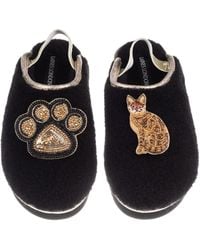 Laines London - Flatform Cloud Slippers With Bengal Cat & Paw Brooches - Lyst