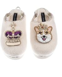 Laines London - Neutrals Flatform Cloud Closed Toe Slippers With Corgi & Crown Brooches - Lyst