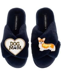 Laines London - Classic Laines Slippers With Dog Mum/Mom & Peach The Corgi Brooches - Lyst