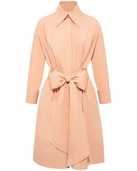 Femponiq - Neutrals Belted Gathered Cotton Shirt Dress - Lyst