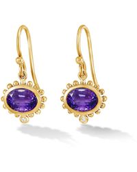 Dower & Hall - Fine Yellow Gold Anemone Oval Drop Earrings With Amethyst & Diamond - Lyst