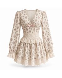 ADIBA - Neutrals Evelyn Bloom Short Dress - Lyst