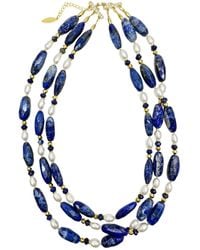 Farra - Lapis With Freshwater Pearls Multi-Layers Necklace - Lyst