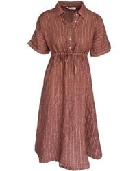 Haris Cotton - Striped Linen Button Front Dress With Drawstring Waist Blush - Lyst