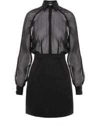 AVENUE No.29 - Gathered Raglan Sleeve Viscose & Silk Mini Shirt Dress - Lyst