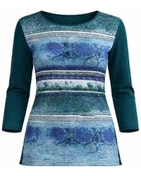 Conquista - Printed Boat-Neck Top With Contrast Sleeves - Lyst