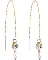 My Little Nature - Plated Threader Earrings With Delicate Flower And Pearl Bridal - Lyst