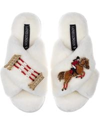 Laines London - Embroidered Faux Fur Cross Slippers - Lyst