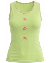 Conquista - Embellished Sleeveless Cotton Tank Top - Lyst