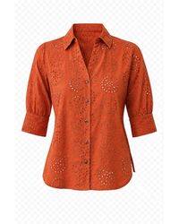 Carloslines - Embroidered Cotton V-Neck Short Sleeve Shirt Blouse - Lyst