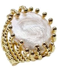 Farra - Flat Freshwater Pearls Setting Chunky Ring - Lyst