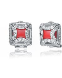 Genevive Jewelry - Cubic Zirconia Sterling Silver White Gold Plated Coral Square Shape Earrings - Lyst