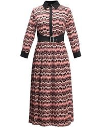 Smart and Joy - Bi-Material Pleated Shirt Dress With Appliqué Belt & Herringbone Print - Lyst