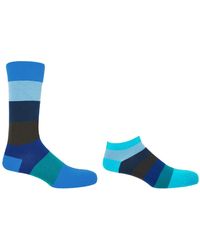 Peper Harow - Made in England - Block Stripe Aqua Luxury Crew & Trainer Socks Bundle - Lyst