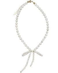 Farra - Freshwater Pearls Butterfly Knot Statement Necklace - Lyst