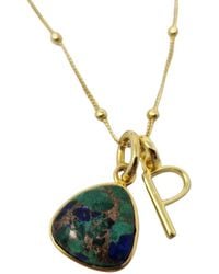 Harfi - Vermeil Azurite & Malachite Initial Pendant Charm Necklace - Lyst
