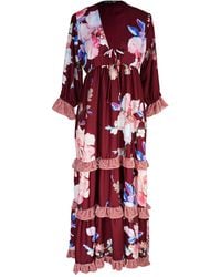 Jennafer Grace - Plum Rose Velvet Ruffle Maxi Dress - Lyst