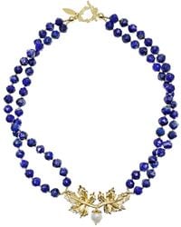 Farra - Lapis Stones With Leaf Charm Double Strands Statement Necklace - Lyst